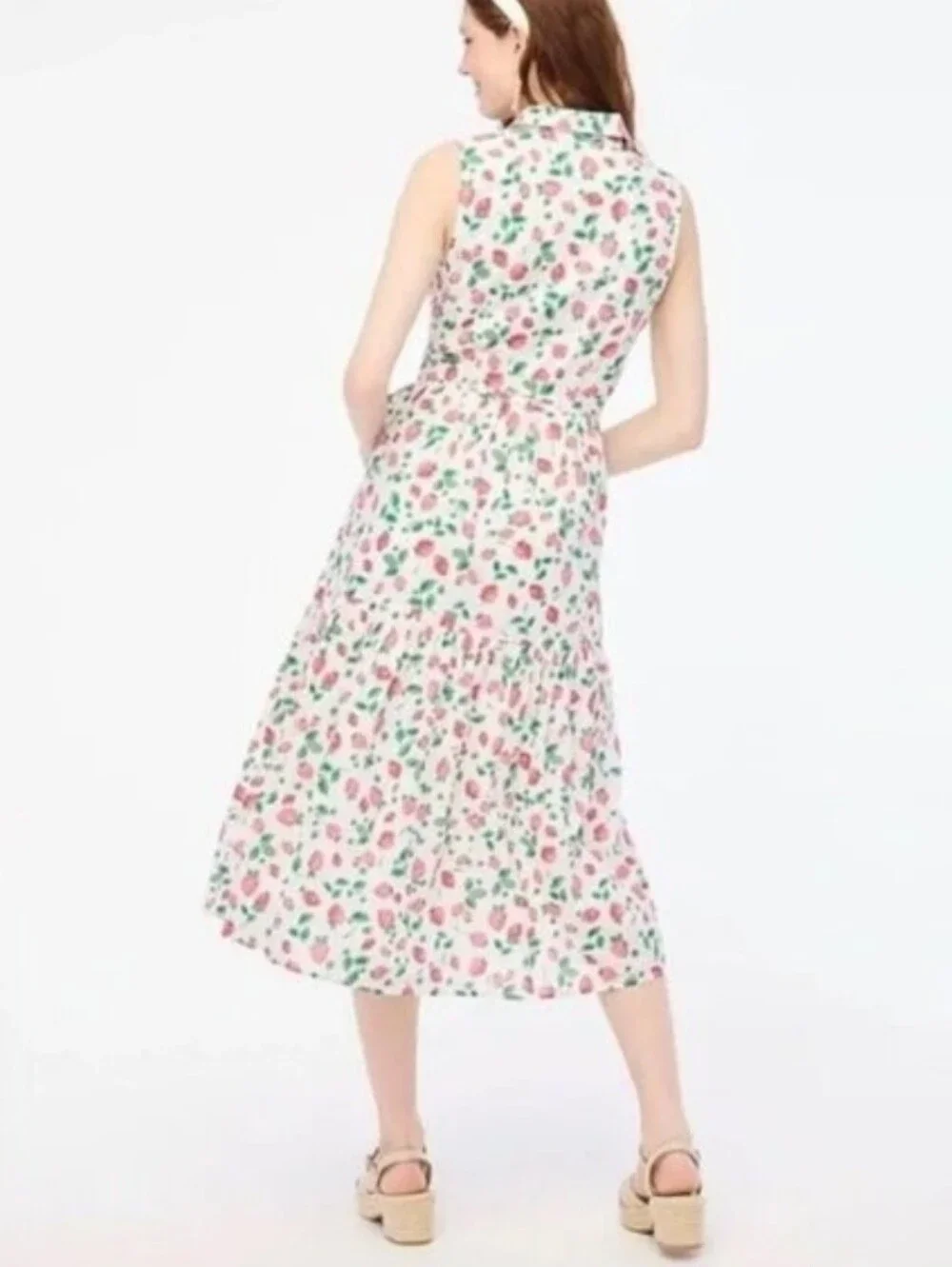 J. Crew White Maxi Shirt Dress with Coral Rose Print Size 2